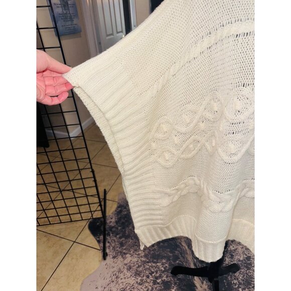 Loft Womens Cream Cable Knit Poncho Sweater Turtleneck Boho Chic Western Cowgirl - Picture 6 of 6